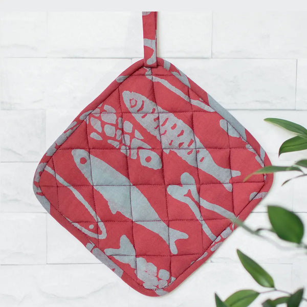 Organic Batik Pot Holder Saraha Mustard Global Mamas Sardines Brick