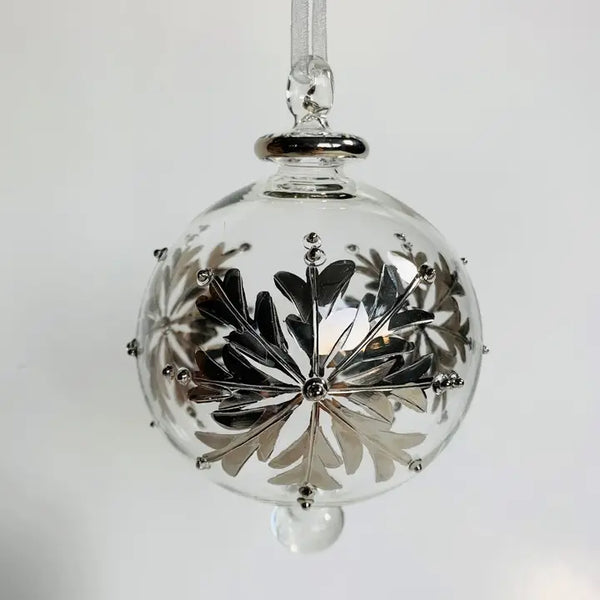 Blown Glass Ornament Christmas Silver and Gold Dandarah Silver Snowflake