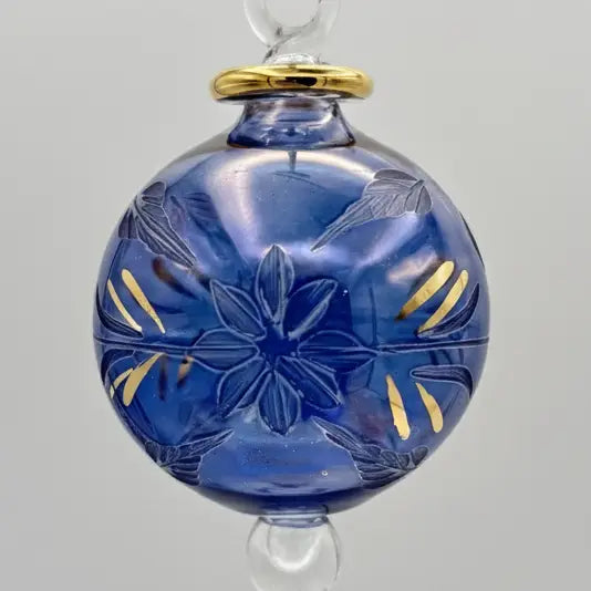 Mini Blown Glass Ornament Dandarah Blue Flowers