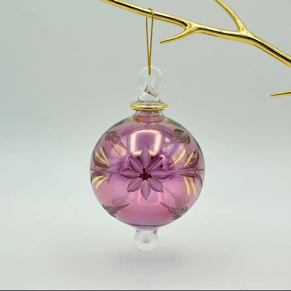 Mini Blown Glass Ornament Dandarah Magenta Flowers