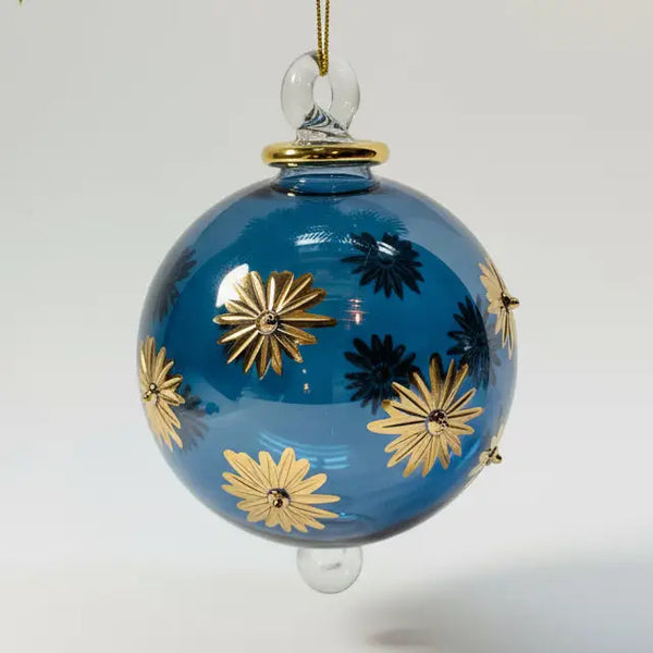 Blown Glass Ornament Christmas Silver and Gold Dandarah Starry Blue Sky