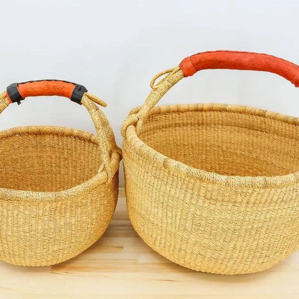 Natural Color Round Market Basket with Leather Handles Natural Color Round Market Basket gitzell