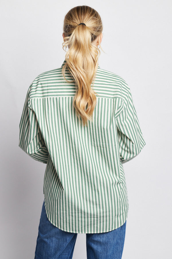 Sophia Button Down Shirt - Green Cabana Stripe